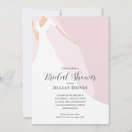 Rosa-Brautparty und Schleier Einladung (Vorderseite)