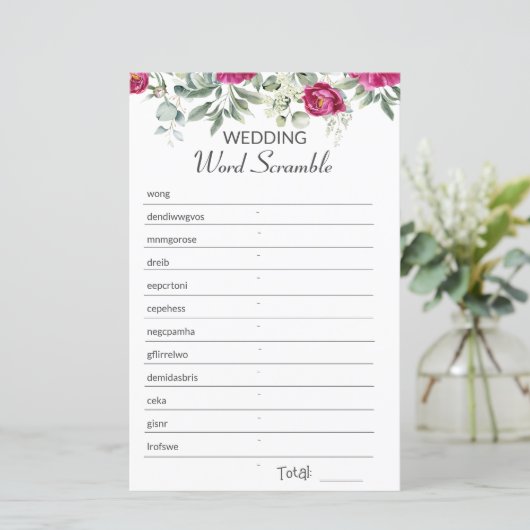 Rosa Brautparty Word Scramble Game (Stehend Vorderseite)