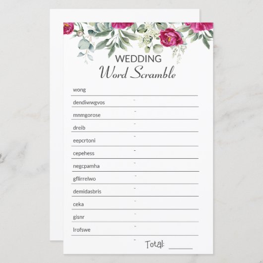 Rosa Brautparty Word Scramble Game (Vorne/Hinten)