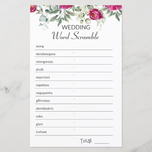 Rosa Brautparty Word Scramble Game (Vorderseite)