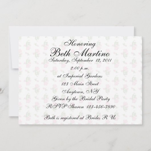 Rosa Bridal-Tee Einladung (Rückseite)