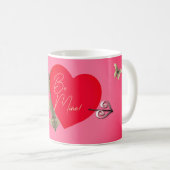 Rosa Bronze Rose Rotes Herz Valentinstag Kaffeetasse (VorderseiteRechts)