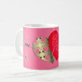Rosa Bronze Rose Rotes Herz Valentinstag Kaffeetasse (Vorderseite Links)
