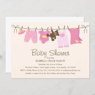 Rosa/Brown der Baby-Wäscherei-  Einladung