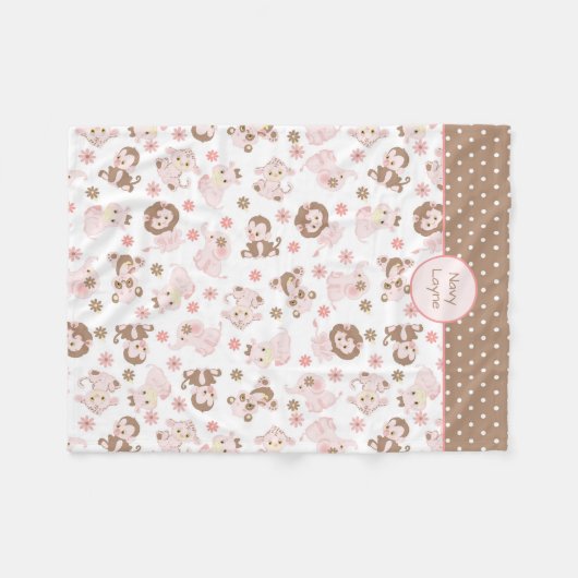 Rosa Brown-Dschungel-Tier-Muster personalisiert Fleecedecke (Vorderseite (Horizontal))