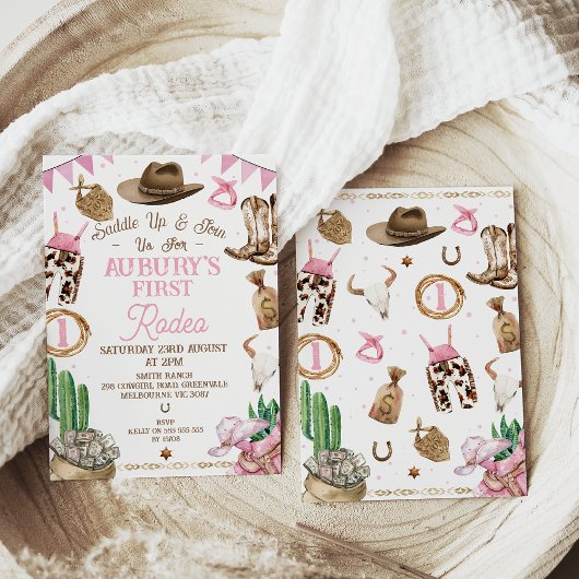 Rosa Brown Girls First Rodeo 1. Geburtstag Einladung