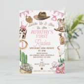Rosa Brown Girls First Rodeo 1. Geburtstag Einladung (Stehend Vorderseite)