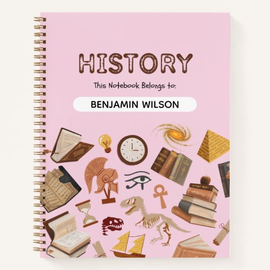 Rosa & Brown History Spiral Notebook - individuell Notizblock (Vorderseite)