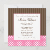 Rosa Brown-Storch punktiert Mädchen-Babyparty Einladung (Rückseite)