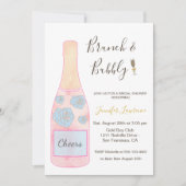 Rosa Brunch Bubbly Champagnerflasche Brautdusche Einladung (Vorderseite)