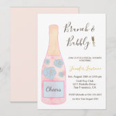 Rosa Brunch Bubbly Champagnerflasche Brautdusche Einladung (Vorne/Hinten)