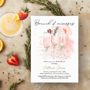 Rosa Brunch & Mimosas Cocktail Brautparty Einladung