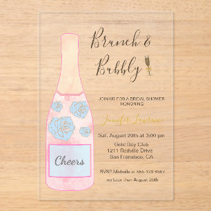 Rosa Brunch Sprudelnd Wein Champagner Flasche Brau Acryleinladungen