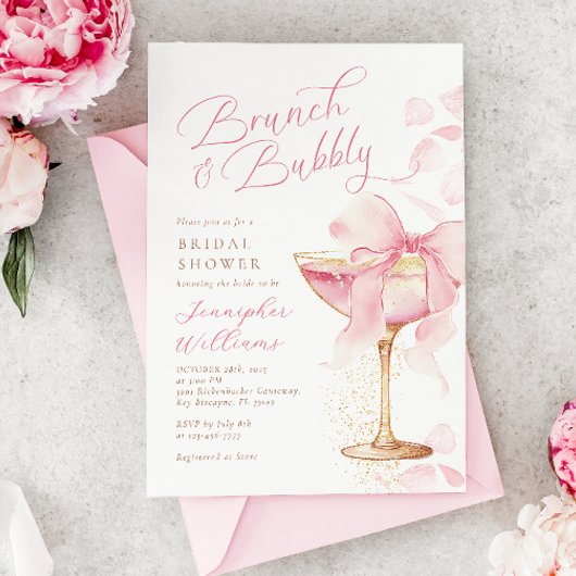 Rosa Brunch und Bubbly Brautparty Einladung