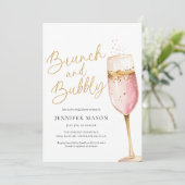 Rosa Brunch und Bubbly Brautparty Einladung (Stehend Vorderseite)