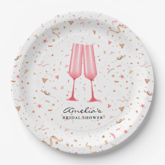 Rosa Brunch und Bubbly Brautparty Pappteller (Vorderseite)