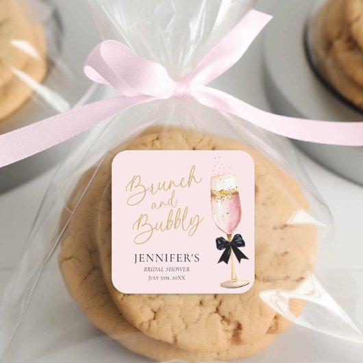 Rosa Brunch und Bubbly Brautparty Quadratischer Aufkleber