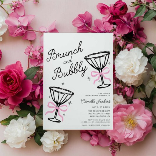 Rosa Brunch und Bubbly Whimsical Hand Drawing Einladung