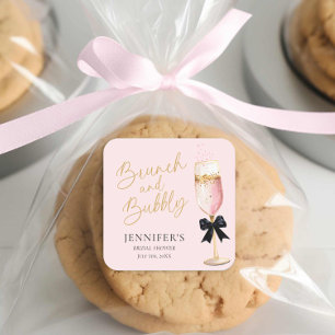 Rosa Brunch und prickelnde Brautparty Quadratischer Aufkleber