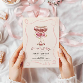 Rosa Brunch- und Sekt-Brautabschiedseinladung Einladung