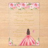 Rosa Brünette Haare Princess 16 . Geburtstag Acryleinladungen (Vorderseite)