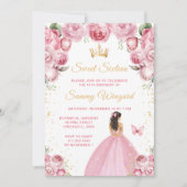 Rosa Brünette Haarprinzessin 16 . Geburtstag Einladung (Vorderseite)