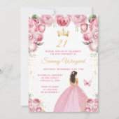 Rosa Brünette Hair Prinzessin Geburtstagsparty Einladung (Vorderseite)