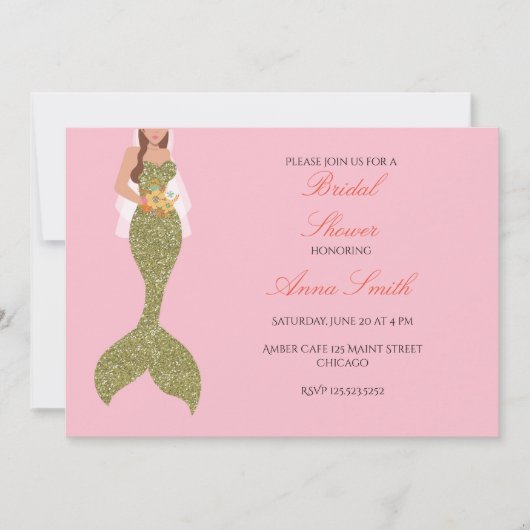 Rosa brünettes Meerjungfraueinladungs-Brautparty Einladung (Vorderseite)
