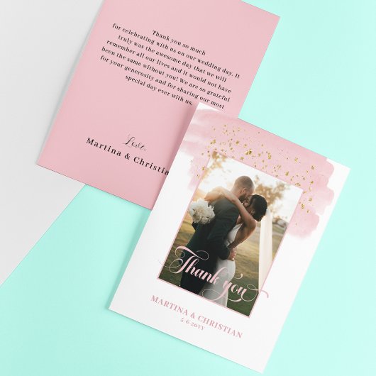 Rosa Brush Gold Glitzern Hochzeit Dankeskarte