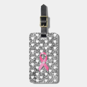 Rosa Brustkrebs-Band-Silber-Glitzer-Blick Gepäckanhänger