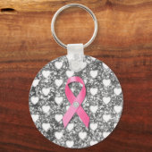 Rosa Brustkrebs-Ribbon Silver Glitzer Look Schlüsselanhänger (Vorderseite)
