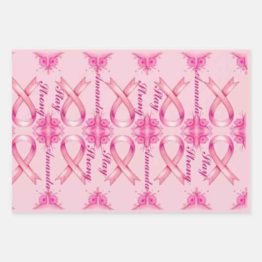 Rosa Brustkrebs Schleife Geschenkpapier Set (Vorderseite)