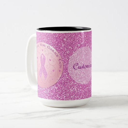 Rosa Brustkrebs Schleife Glitzer Tasse (Vorderseite Links)