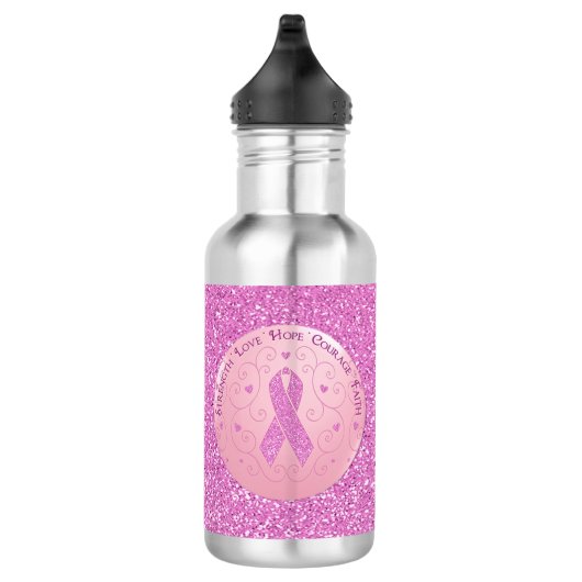 Rosa Brustkrebs Schleife Glitzer Wasser Flasche Trinkflasche (Rechts)