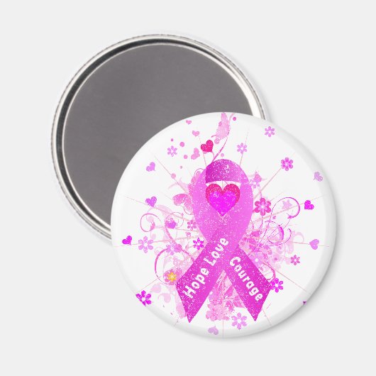 Rosa Brustkrebs Schleife Magnet (Vorderseite/Rückseite)