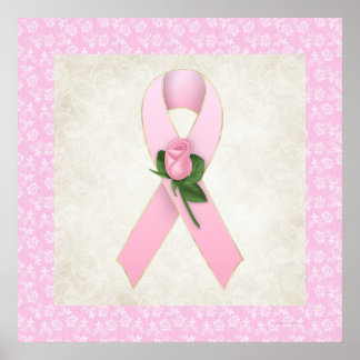 Rosa Brustkrebs Schleife mit rosa Rose Poster