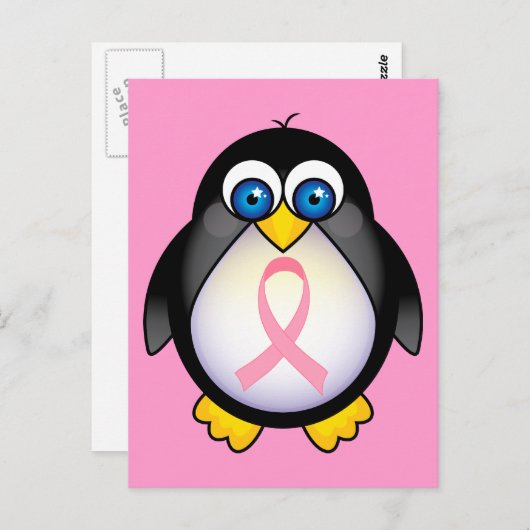 Rosa Brustkrebs Schleife Pinguin-Geschenk Postkarte (Vorne/Hinten)