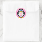 Rosa Brustkrebs Schleife Pinguin-Geschenk Runder Aufkleber (Tasche)