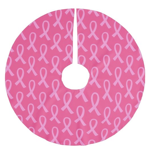 Rosa Brustkrebs Schleife Polyester Weihnachtsbaumdecke (Vorderseite)