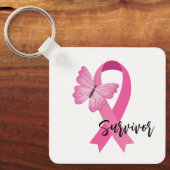 Rosa Brustkrebs Schleife Schlüsselanhänger (Vorderseite)