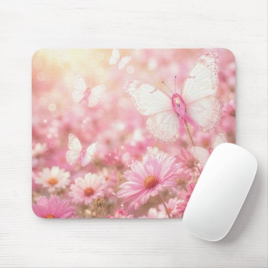 Rosa Brustkrebs-Schleife Schmetterlinge im Garten Mousepad (Mit Mouse)