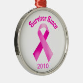Rosa Brustkrebs Schleife Silbernes Ornament (Rechts)