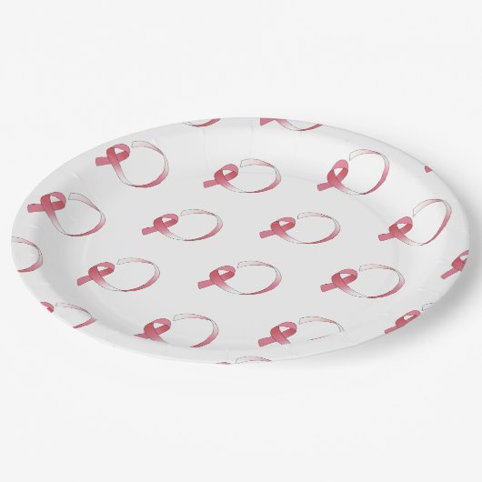 Rosa Brustkrebs-Schleife Zeichnend BCA Monat Pappteller (Schrägansicht)