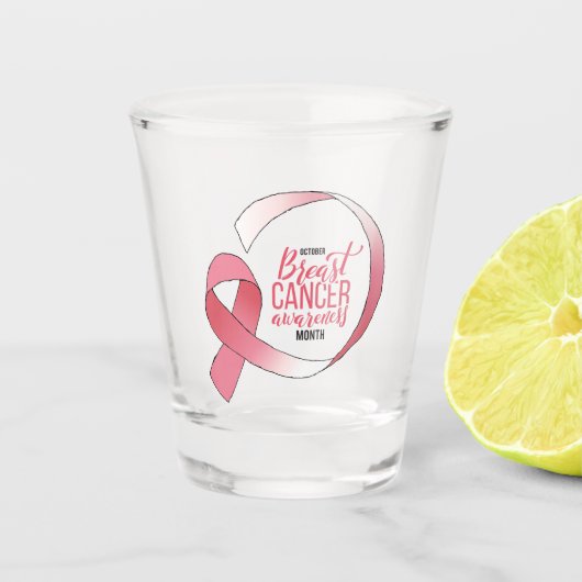 Rosa Brustkrebs-Schleife Zeichnend BCA Monat Schnapsglas (Vorderseite)