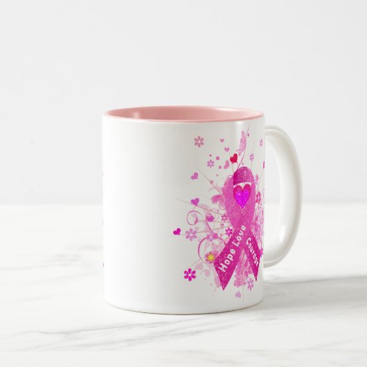 Rosa Brustkrebs Schleife Zweifarbige Tasse (VorderseiteRechts)