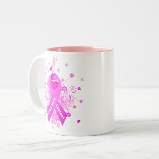 Rosa Brustkrebs Schleife Zweifarbige Tasse (Vorderseite Links)