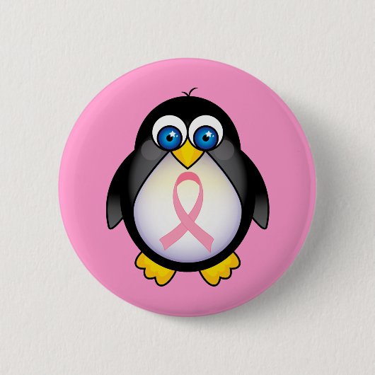 Rosa Brustkrebs Schleifepenguin-Geschenk Button (Vorderseite)