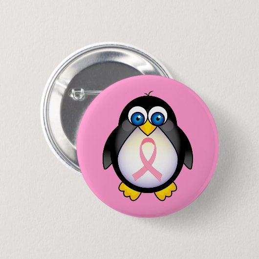 Rosa Brustkrebs Schleifepenguin-Geschenk Button (Vorne & Hinten)