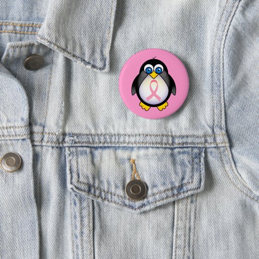 Rosa Brustkrebs Schleifepenguin-Geschenk Button (Beispiel)
