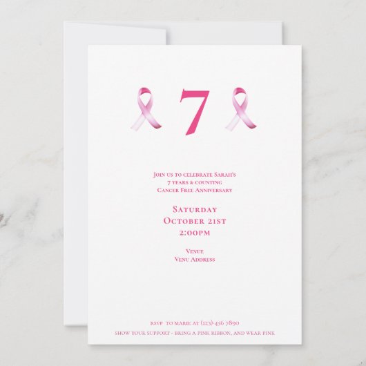 Rosa Brustkrebs Überlebender Party Fundraiser Einladung (Rückseite)